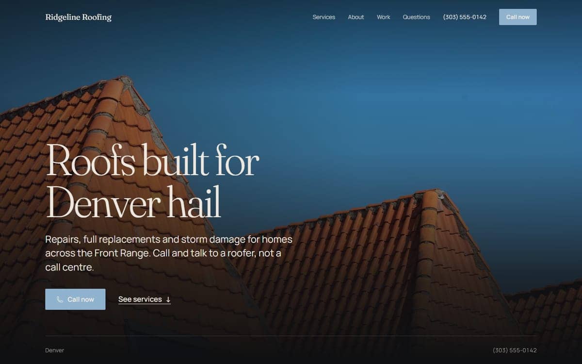 Cinematic template, desktop view